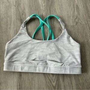 LULULEMON WHITE/GREY STRIPED ENERGY SPORTS BRA WITH MINT GREEN STRAPS